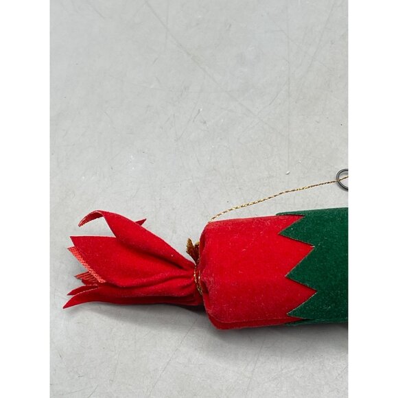 Christmas tree ornament present velvet red green gold trim cylinder 6" READ - Picture 4 of 5